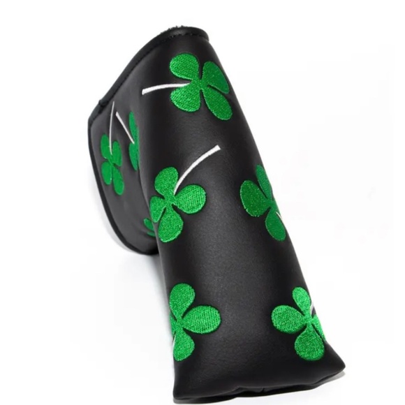 ⛳️☘️Brand New Black Putter Cover Embroidered with Shamrock Clovers - New in Bag - Picture 3 of 3
